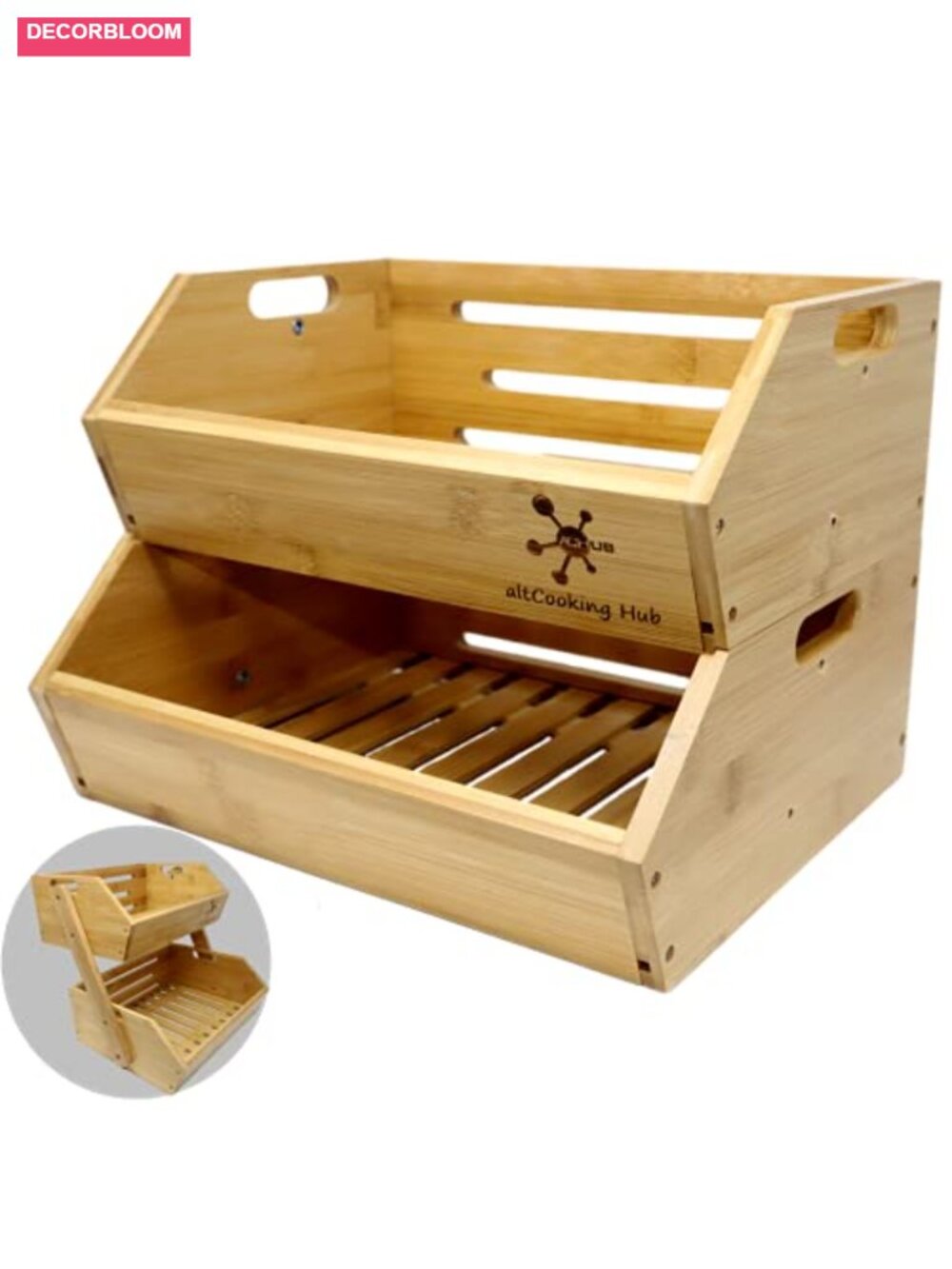 Bamboo Open-Front Stacking Storage Bin - 2-Tier Fruit Basket, Kitchen Organizer